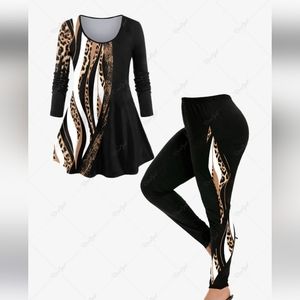 3/$25 NWOT Black and Leopard Print Tunic & Leggings Spandex Stretch! sz XL/XXL
